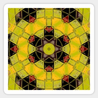 Mosaic Mandala Flower Yellow Green Red and Black Sticker